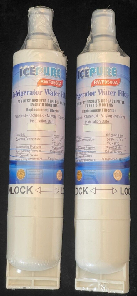 2 New IcePure RWF0500A Refrigerator Water Filter Whirlpool