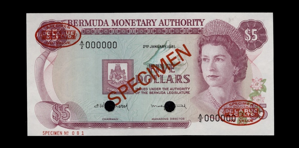 Bermuda P29b, Specimen Banknote.
