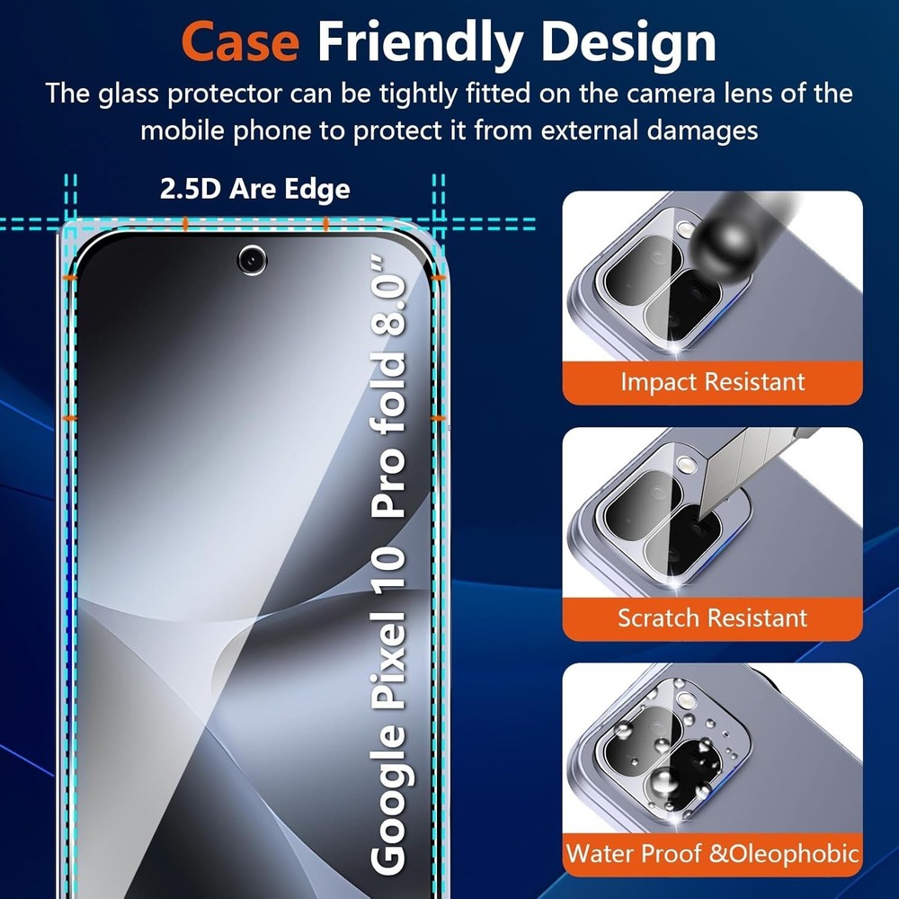 (3+2 Pack) Glass Screen Protector for Google Pixel 10 Pro Fold with Camera Lens