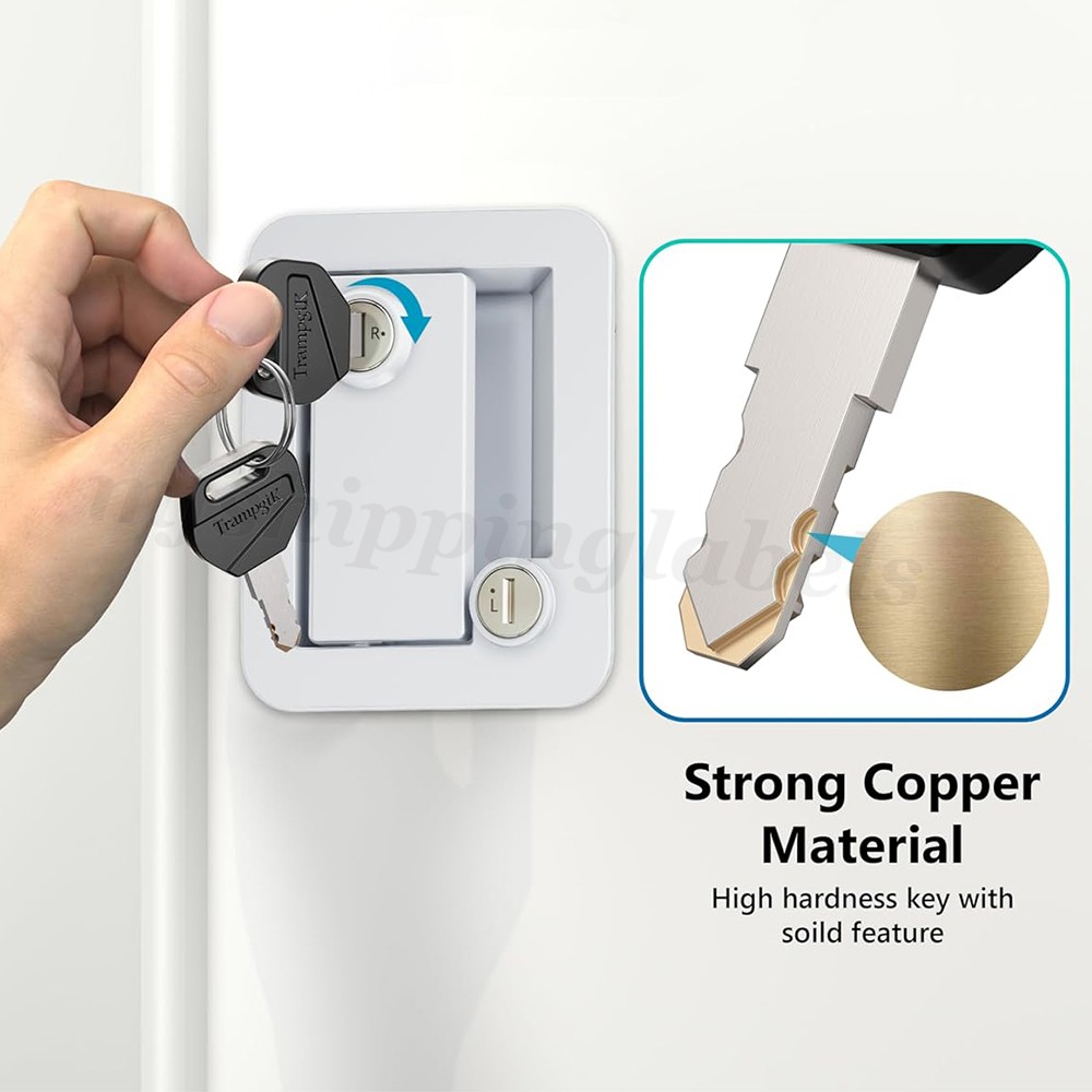 RV Paddle Entry Door Lock Latch Handle Knob Deadbolt For Camper Trailer White