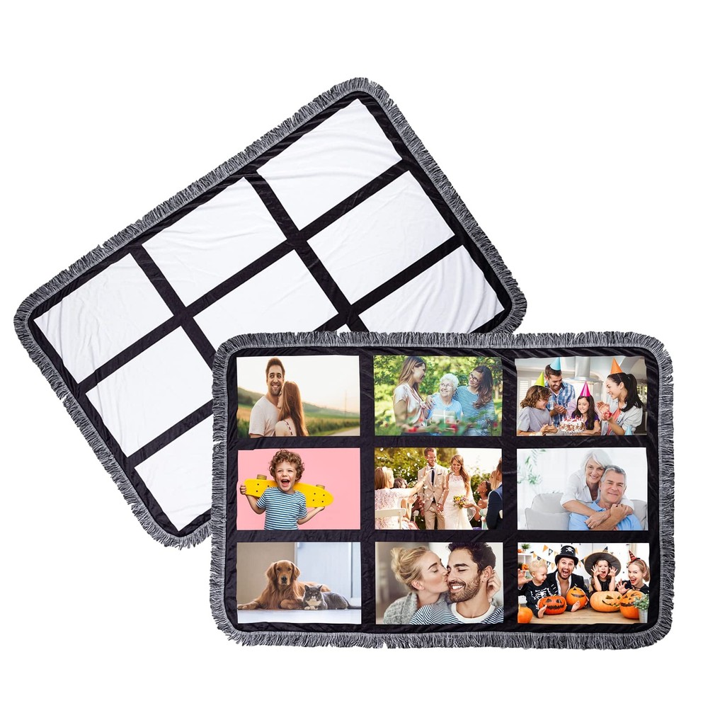 2 Pack Sublimation Blanks Throw Blanket with 9 Photos Panel 40"X60",100% Poly...