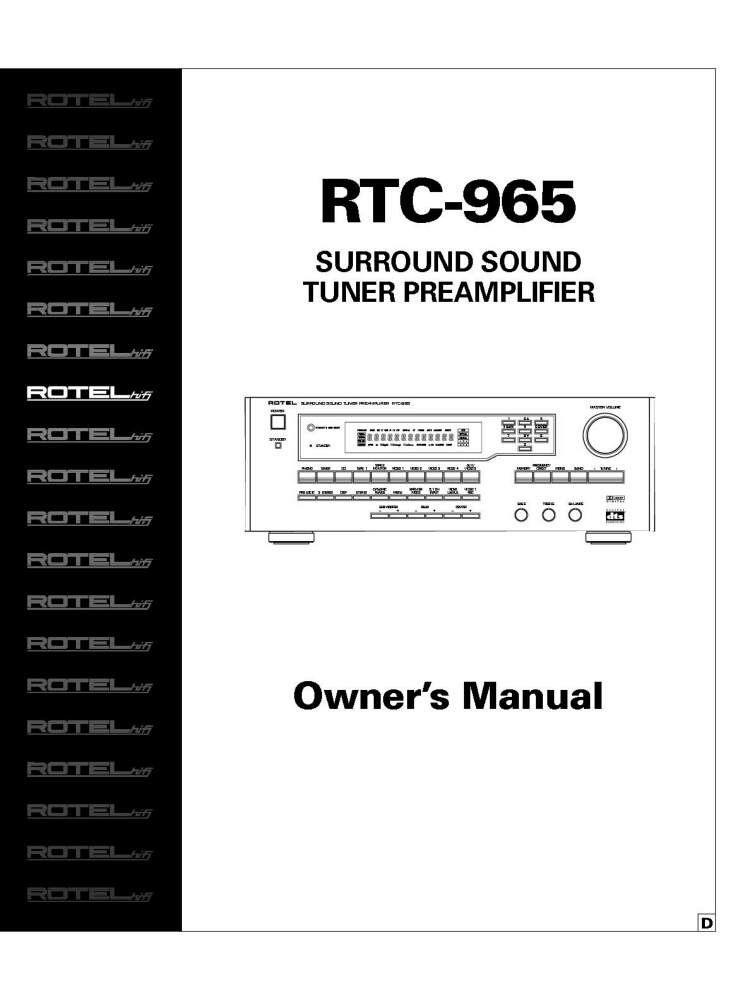 Rotel RTC-965-D Tuner Owners Manual