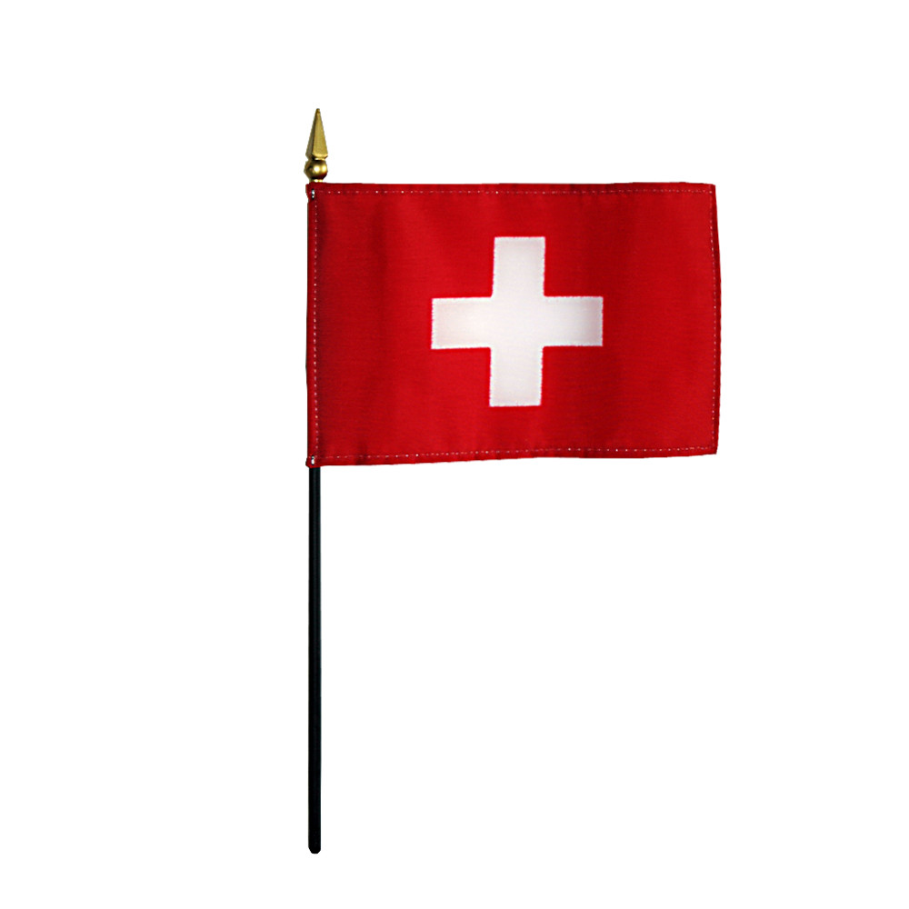 Switzerland Polyester Miniature Tabletop Desk Flag 4" X 6" (12 Pack)