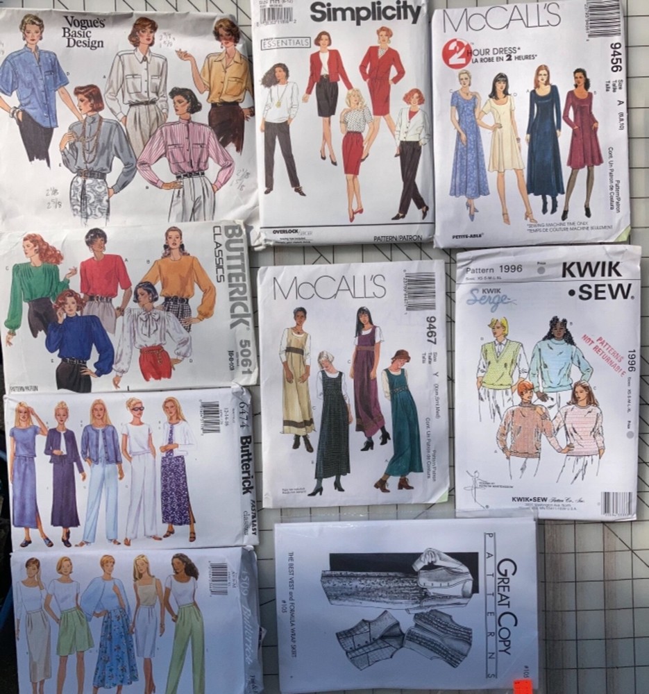 9 different Clothing Sewing Pattern Lot #1