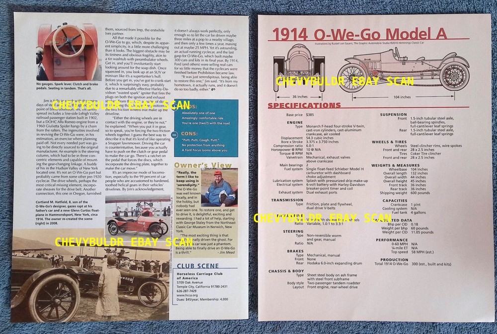 1914 O-We-Go Model A Cyclecar History Info Article