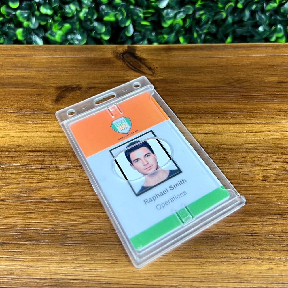 10 Pack - Rigid Hard Plastic Single Card ID Badge Holders - Clear w/ Side Insert