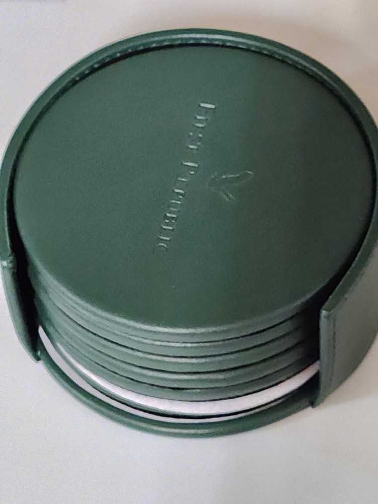 Dacasso Leather Round Coasters Dark Green 6pc