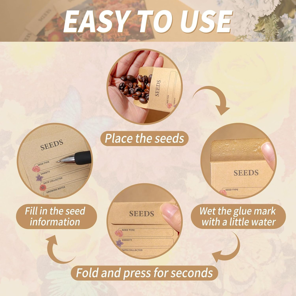 200 Pcs Seed Envelopes, Seed Packets Self-adhesive Sealing Small Seed Saving Env