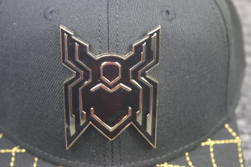 Marvel Spiderman Hat Cap Black Gold Symbol Web Snap Back One Size 6 Panel NEW
