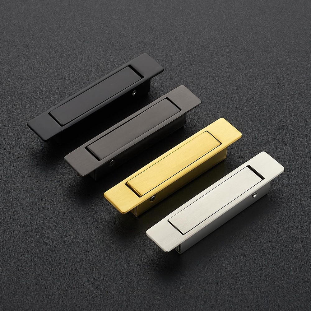 4 PCS Satin Brass Pocket Door Pull Handle Edge Pull Flush Mount Sliding Doors