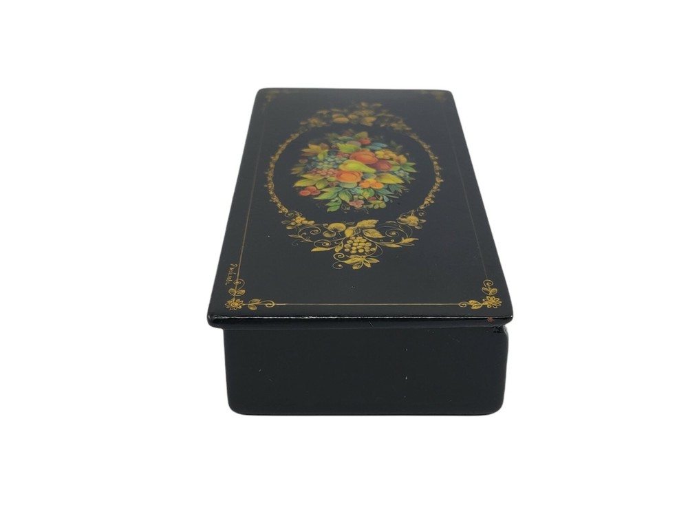 VTG Russian Rectangular Lacquer Box Hand Painted & Signed Fruit Autumn USSR