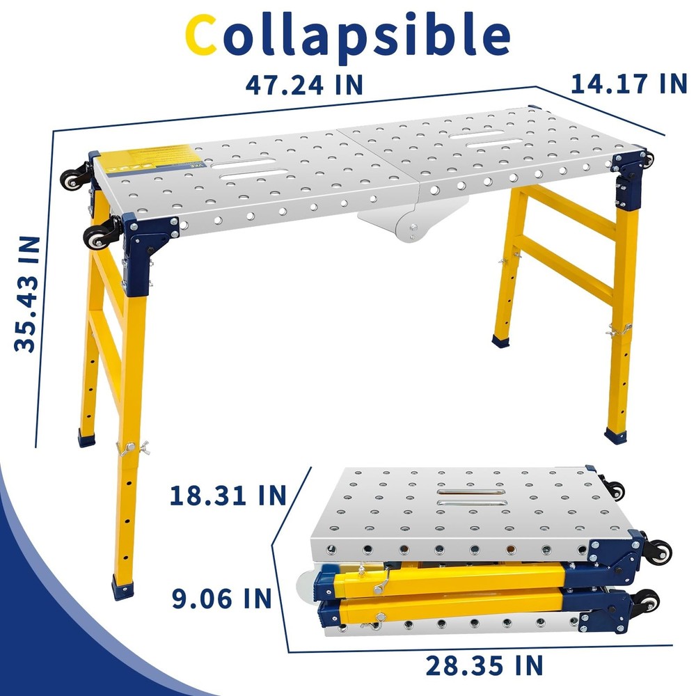 VKE Galvanized Steel Large Work Platform Support 1000 lbs 47"x14", Yellow