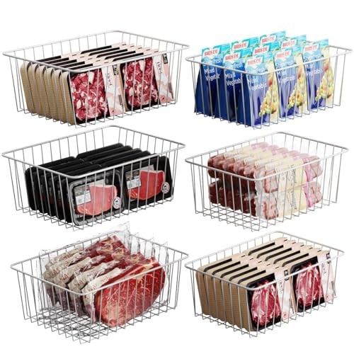 Freezer Organizer Bins - 6 Pack Stand 6-Pack for Complete Organization-White