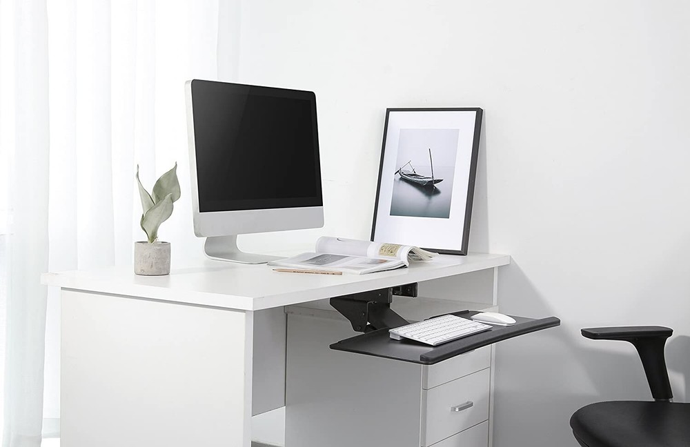 Adjustable Computer Keyboard Platform Tray - 26.4" Under Table Desk Mount