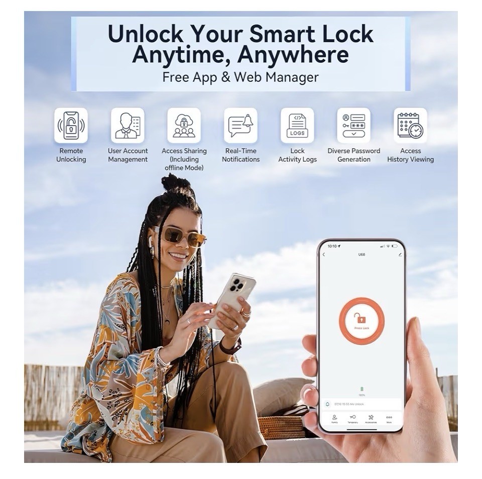 Fingerprint Keypad DeadboltFront Door Lock Set, App Control, Auto Locking