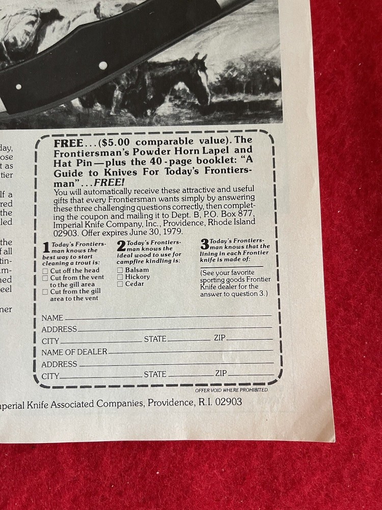 Vintage 1979 Print Ad Frontier Double Eagle Knife Advertisement