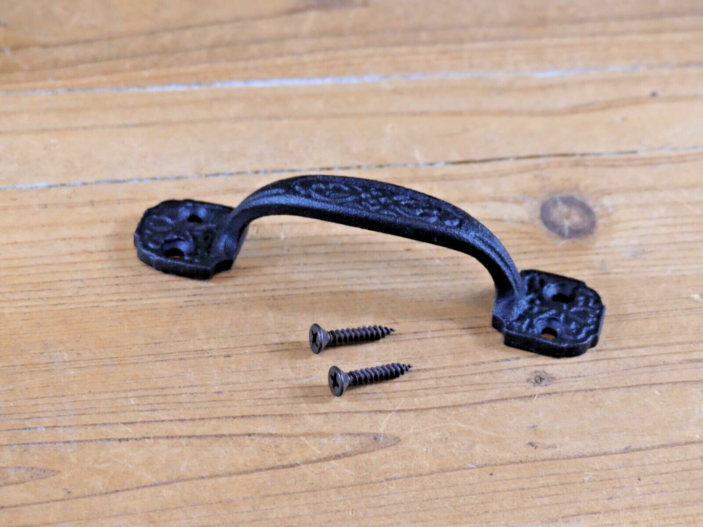 5 Small Drawer Pulls 4 1/4" Window Antique Vintage Style Rustic Cast Iron BLACK