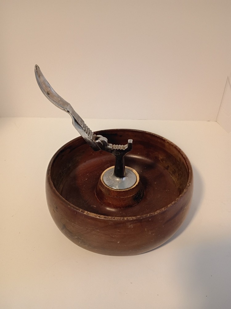 Vintage Wood Nut Bowl With Nutcracker Attached