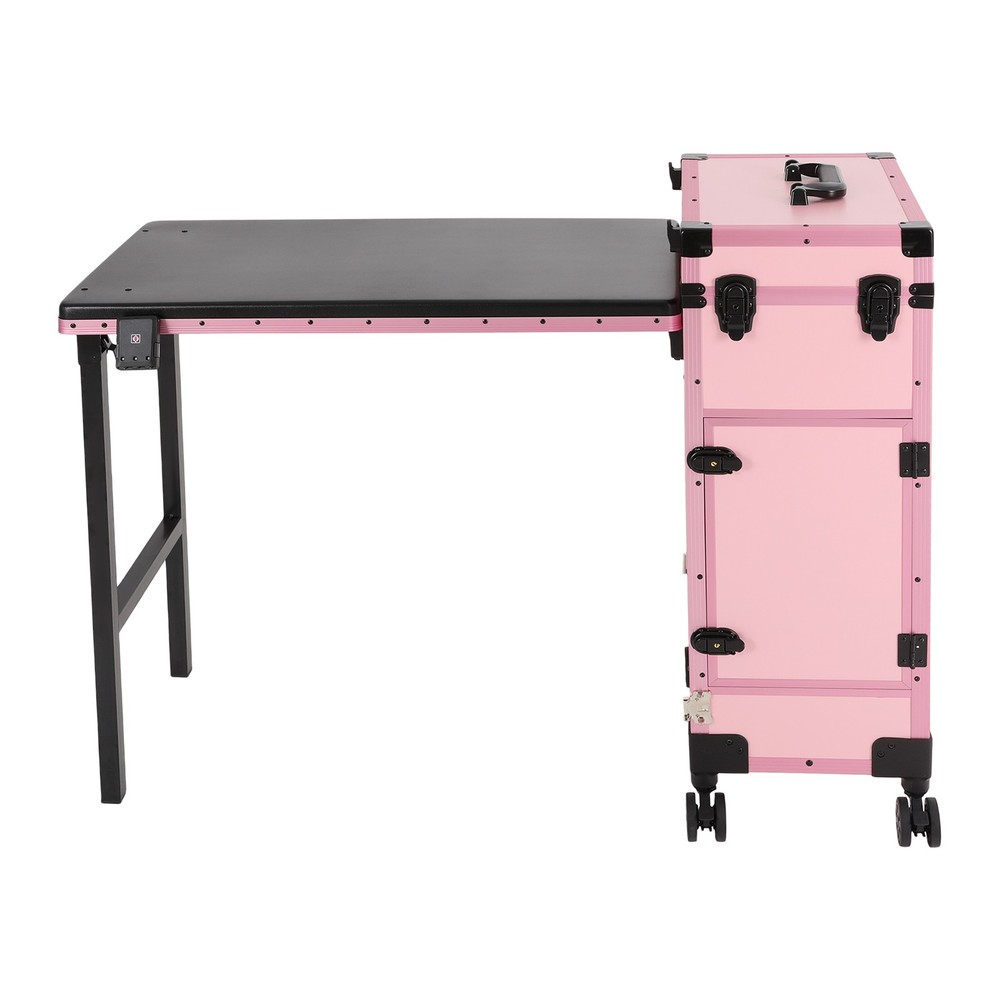 LED Light Rolling Makeup Train Case Nail Art Manicure Make-up Trolley Box Mirror