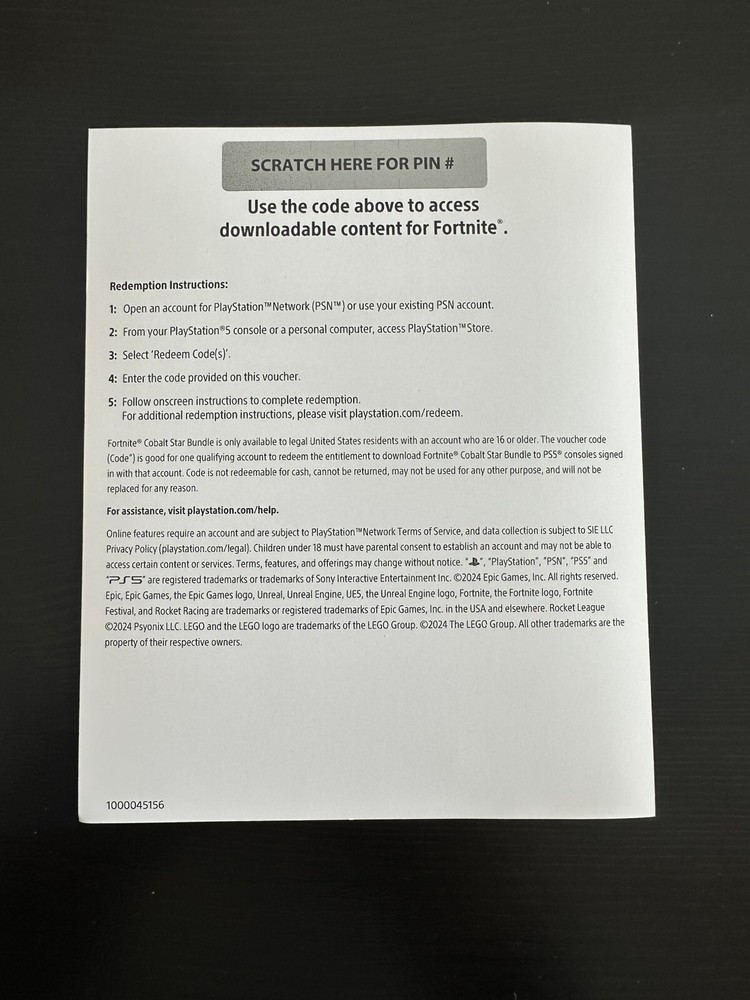 PS5 Fortnite Cobalt Star Bundle + 1000 V Bucks (Unscratched Unused Code)