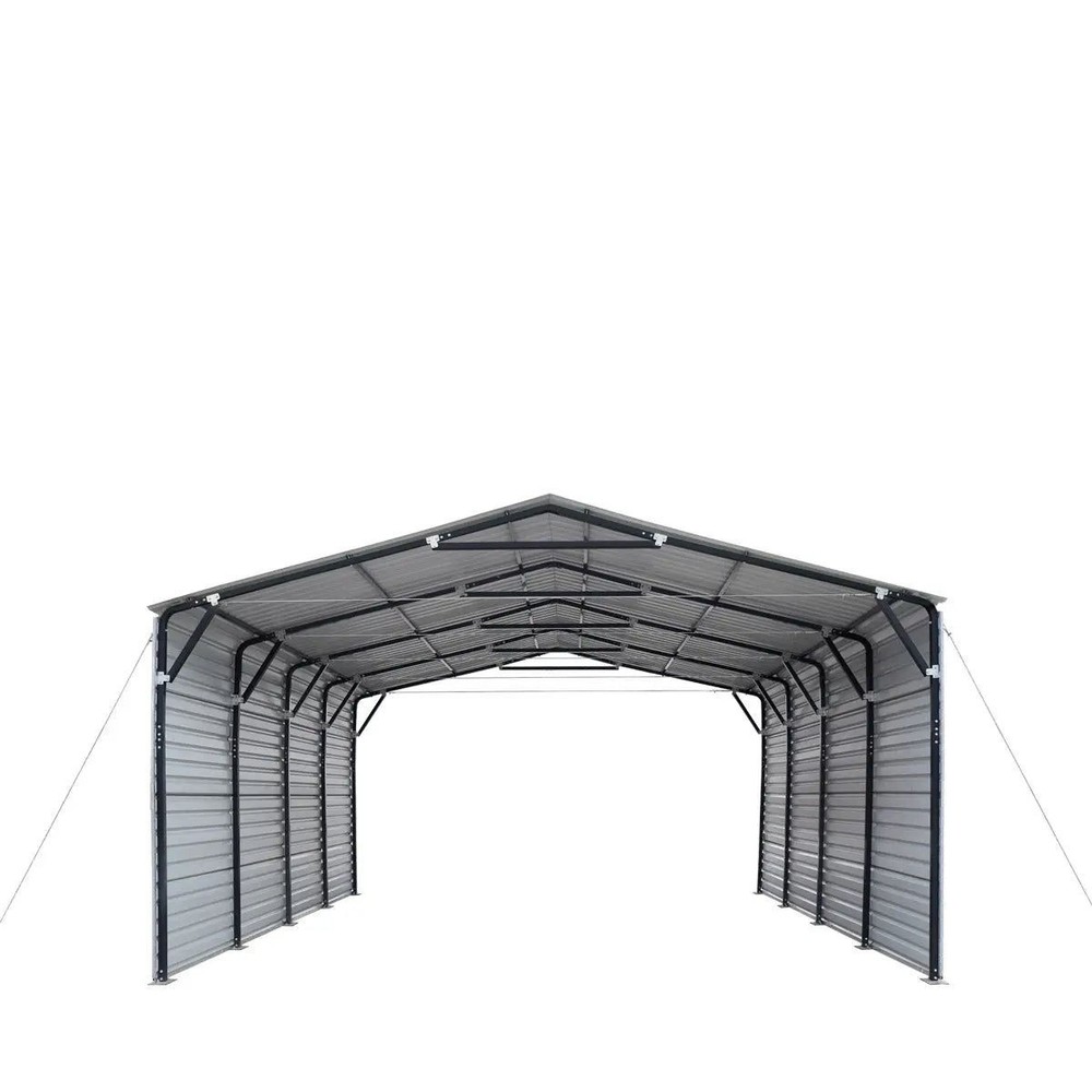 20x20ft Durable Galvanized Carport, 10ft Fully Covered Sides, 27GA Panel System