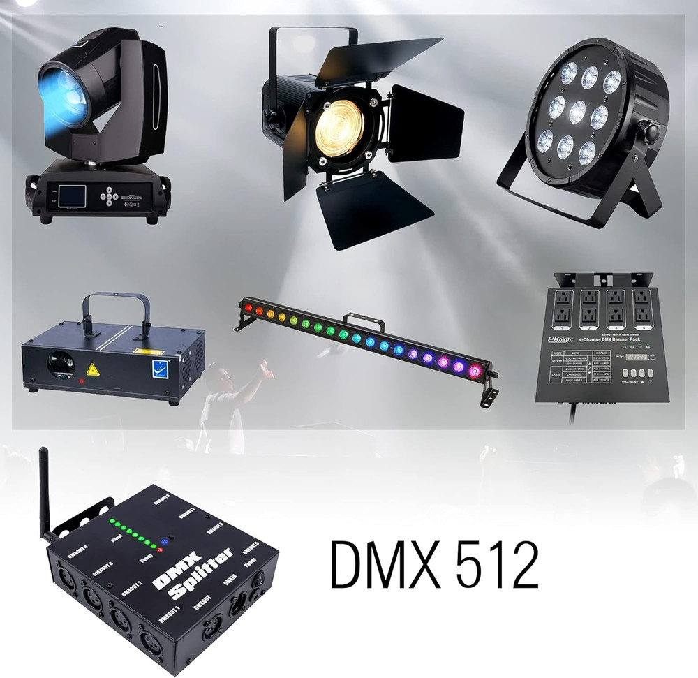 8-Way Isolated DMX Splitter with 2.4G Wireless Receiver Function