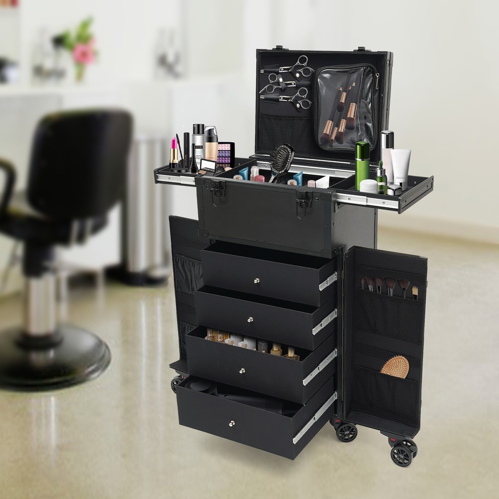 Aluminum Rolling Makeup Train Case Trolley Cosmetic Case Organizer Max Load 30kg