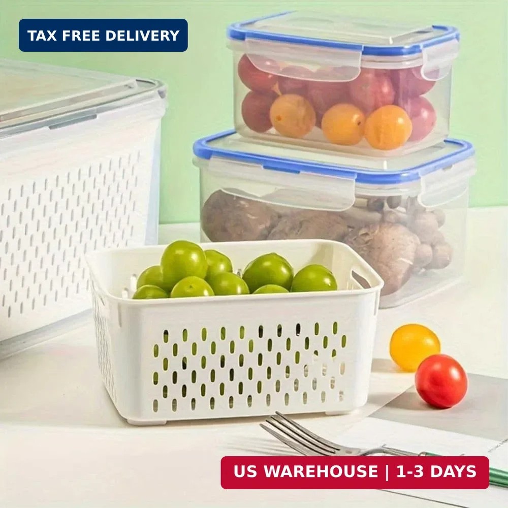 2 Pack Fruit Storage Containers for Fridge, Stackable Food Storage Containers wi