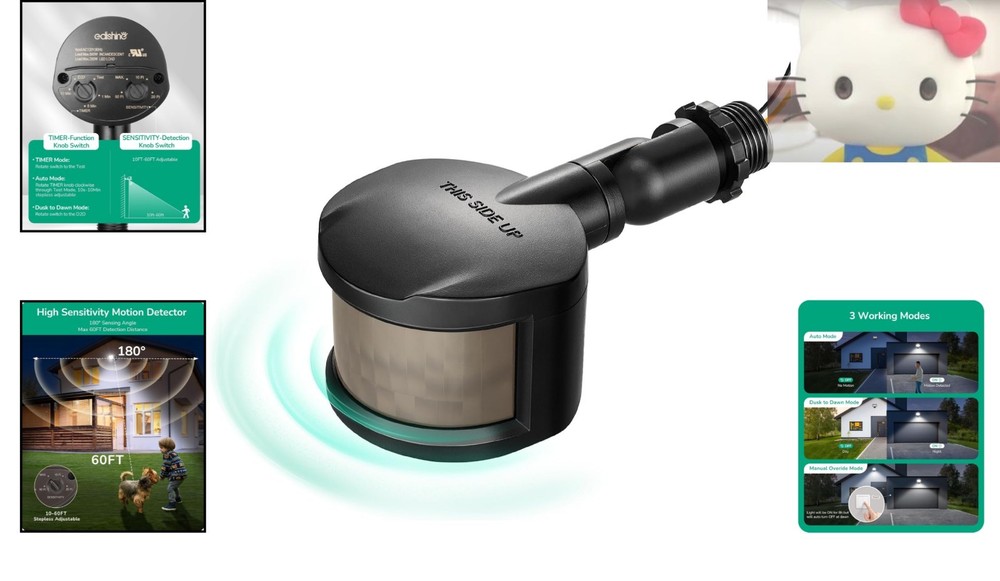 180-Degree Adjustable Motion Sensor for Security Floodlights - Listed, Black