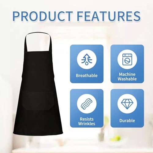 8/12/Plain Bib Aprons Bulk, Black Commercial Apron with 2 Standard 24 Pack