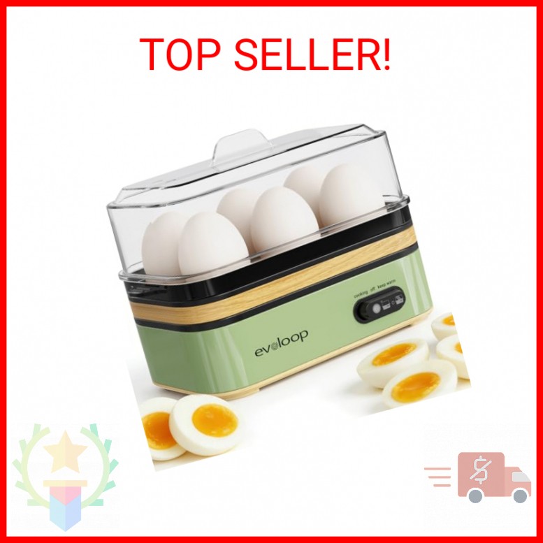 Evoloop Rapid Egg Cooker Electric 6 Eggs Capacity, Soft, Medium, Hard Boiled, Po