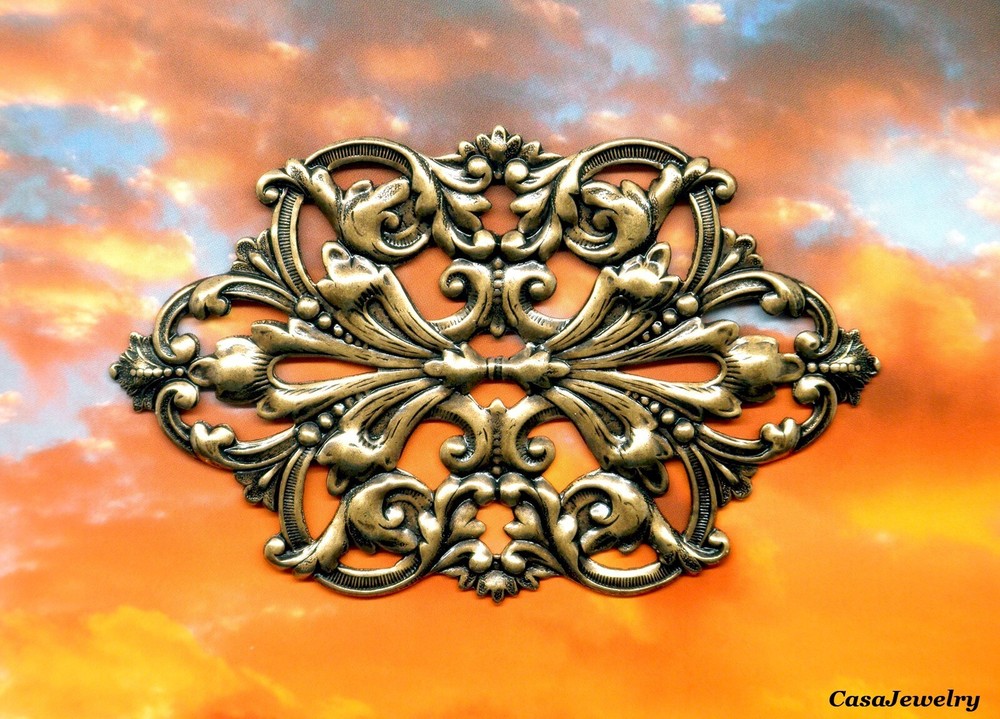 #1863 LARGE ANTIQUED GOLD OPEN FILIGREE BARRETTE COMPONENT