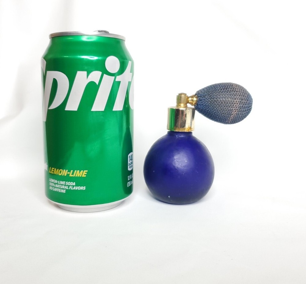 Vintage Dark Blue Glass(?) Perfume Bottle with Atomizer