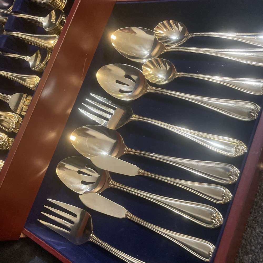 Hampton Silversmiths Stainless Steel Flatware Gold Electroplate Dining Set 98pcs