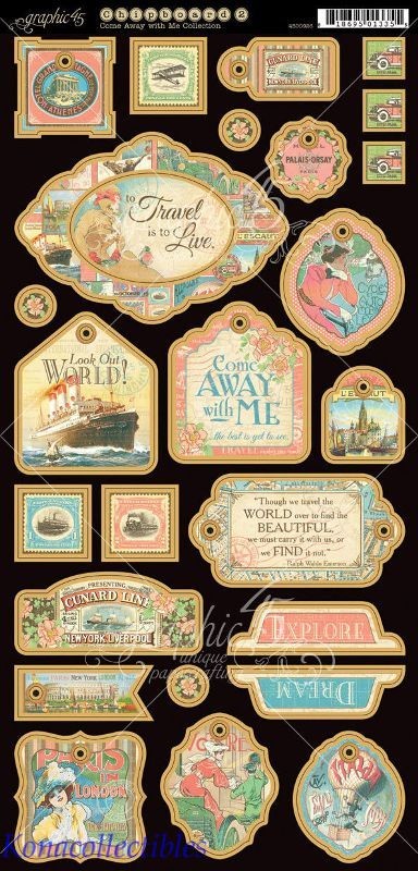 Graphic 45 Come Away With Me Chipboard #2 Decorative NEW!
