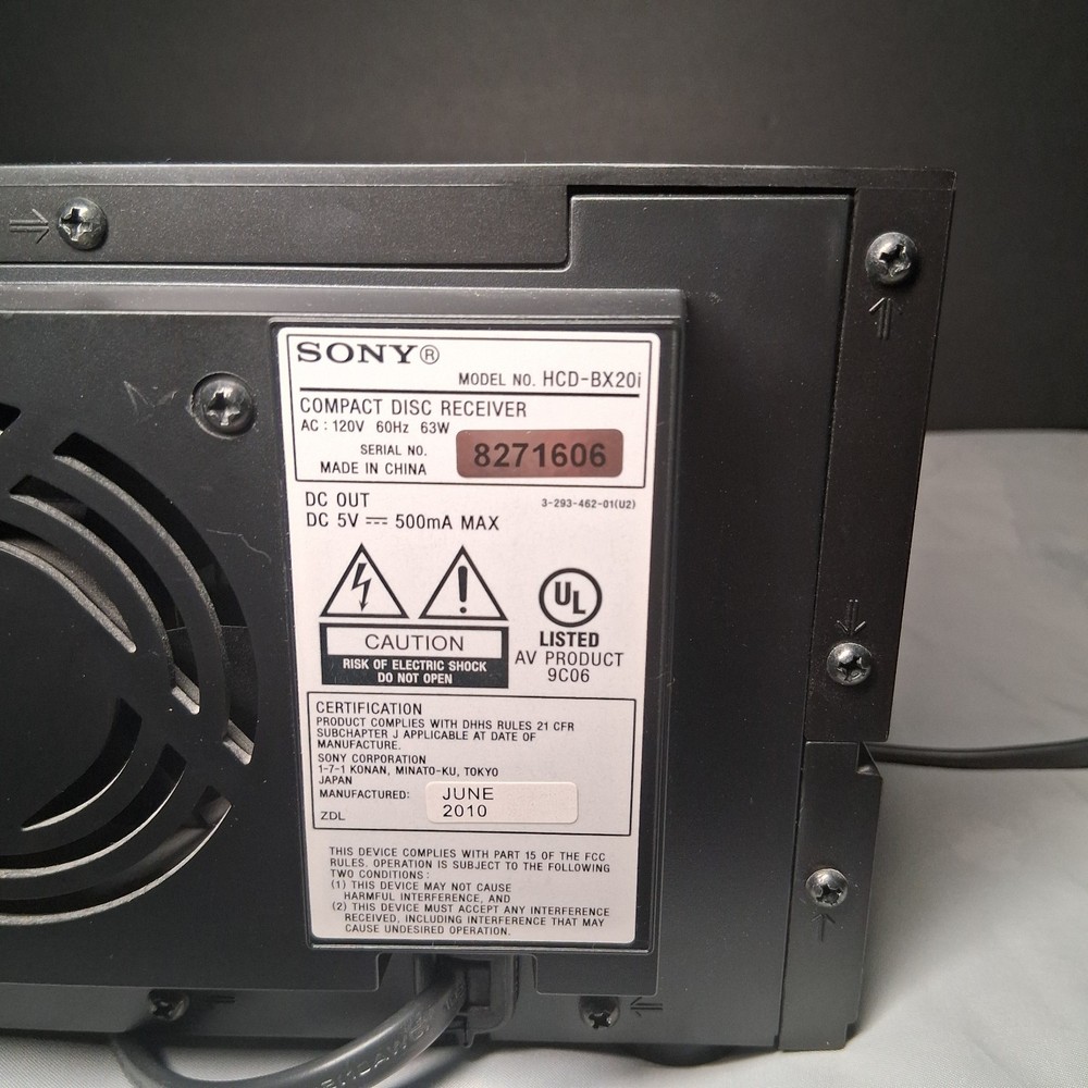 Sony HCD-BX20i Compact Disc Receiver iPod Doc Speakers Micro Component