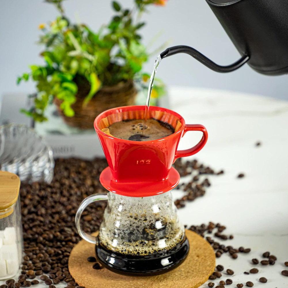 Pour Over Ceramic - Coffee Dripper Ceramic Coffee Maker with 3 Holes Flat Bottom