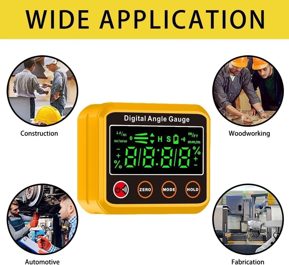 Versatile Magnetic Digital Level Gauge with Memory Functions - Yellow Protractor