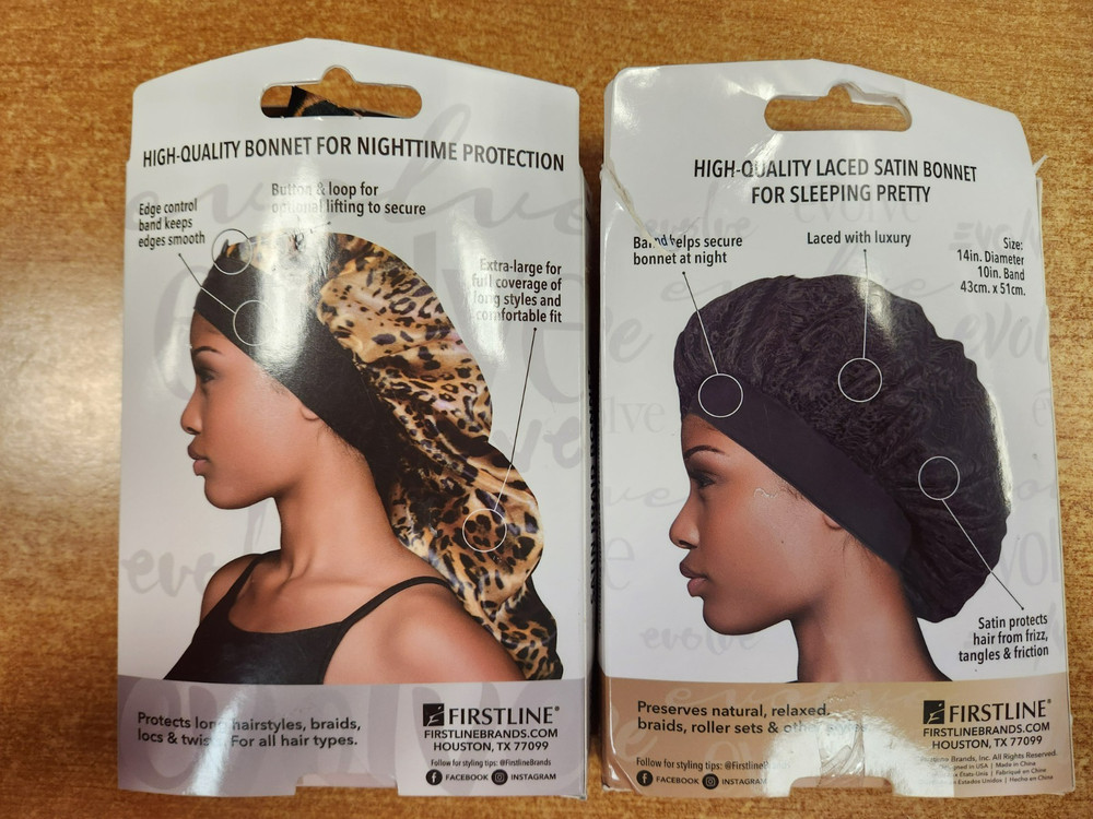 2 Pk: Firstline evolve Luxe Satin Braid Bonnet & Laced Wide-Edge Bonnet - E5C