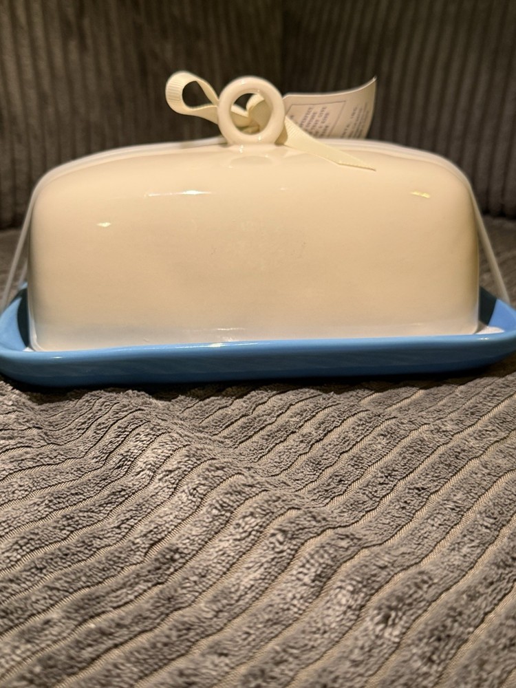 Rae Dunn White & Blue Covered Butter Dish - NWT