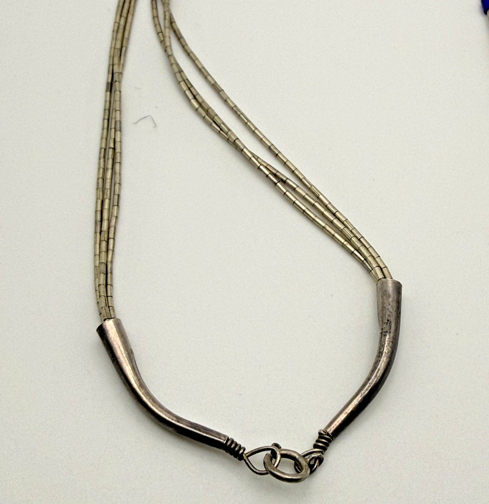 Native American Navajo Liquid Silver Multi-Stone Concho Necklace
