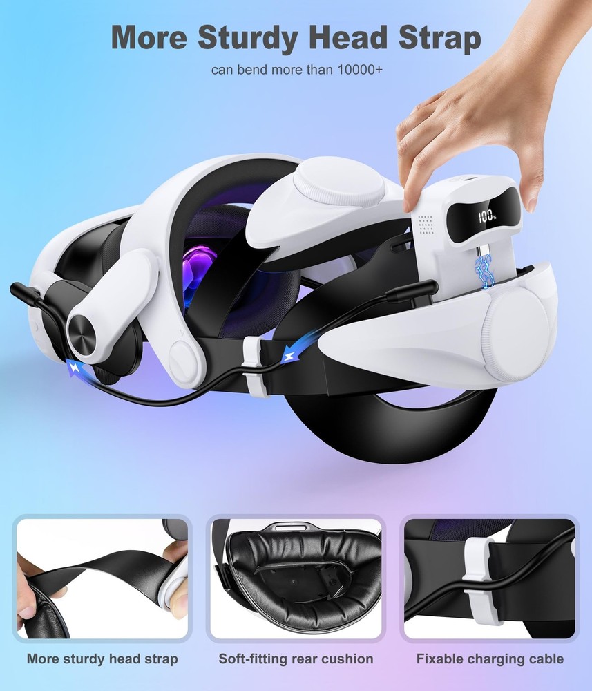 Head Strap for Quest 3/3S & Quest 2 with Battery, Comfor VR Accessory with 2 ...