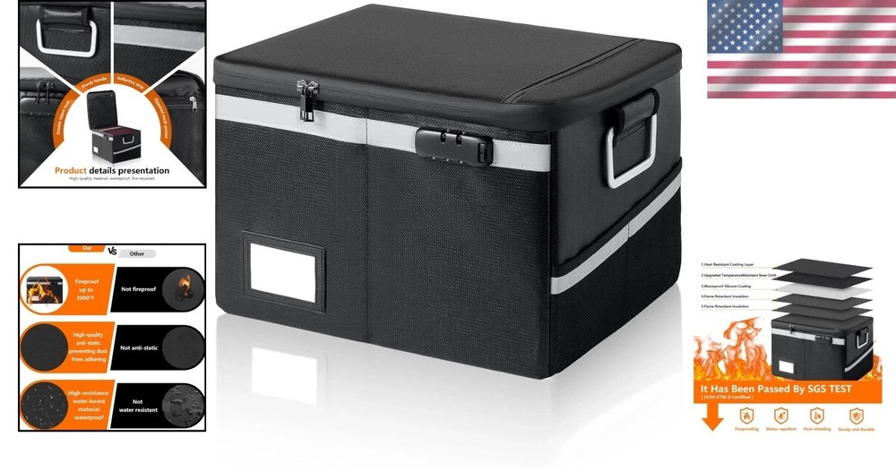 New Black fireproof and waterproof safe,folder and file box with key lock