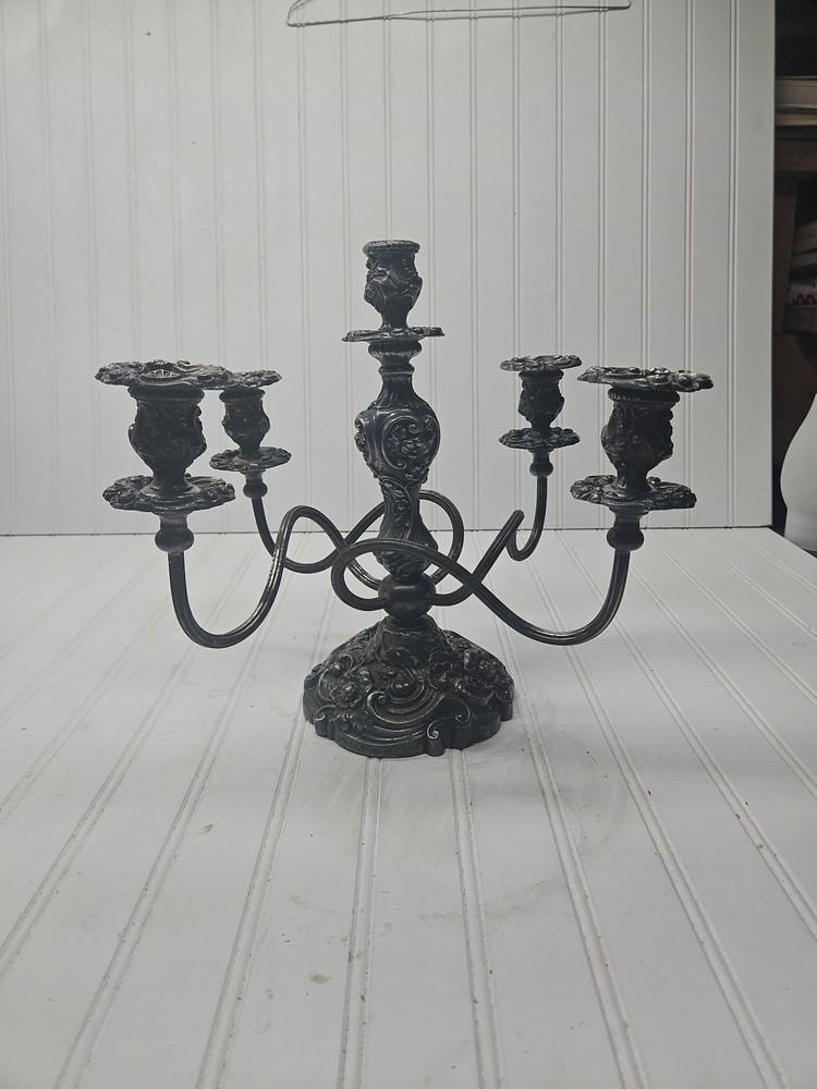 Vintage Silverplate Ornate 5 Arm Candelabra