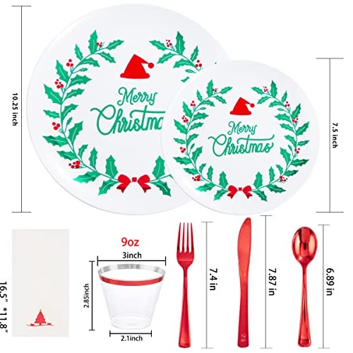 175PCS Christmas Plastic Plates - White & Green; Includes 50 White Green