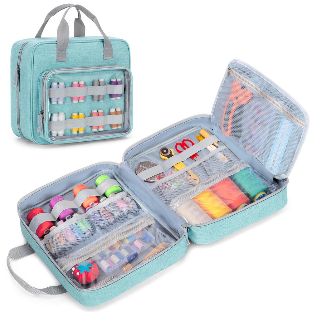 Sewing Storage Organizer Folio Open Design Pockets For Sewing Kits Blue