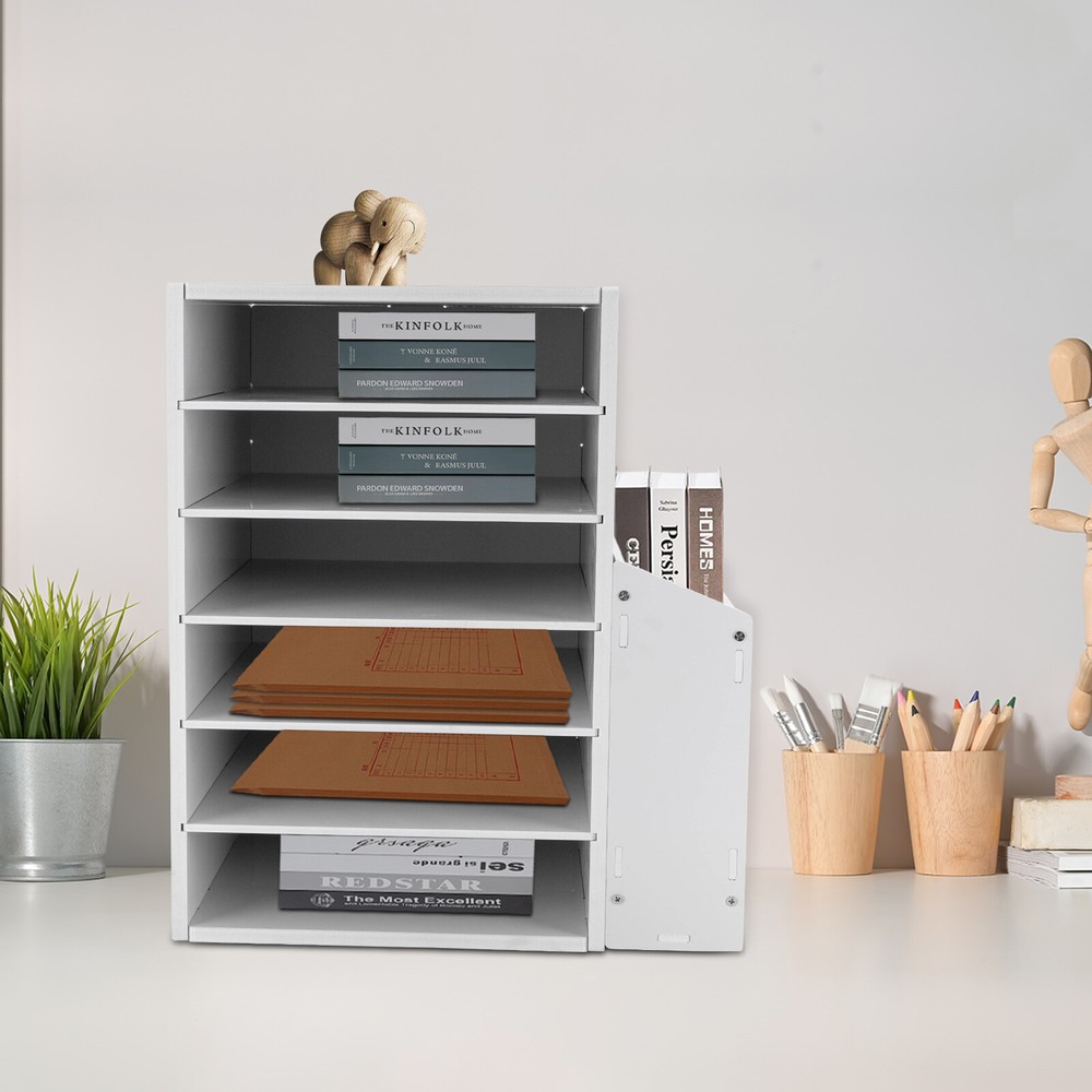 White Desktop Organizer Desktop File Holder File Organizer Modern Rectangular