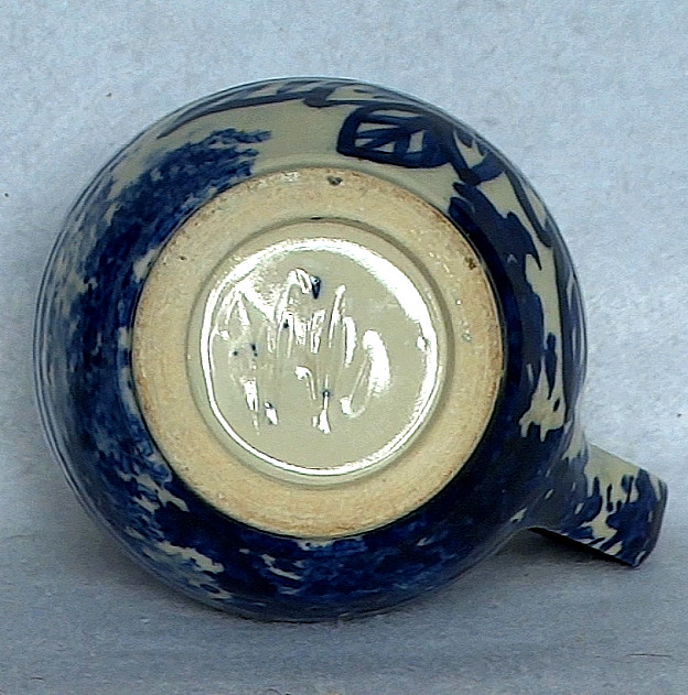 Blue and While Stoneware Artisan Pitcher Signed