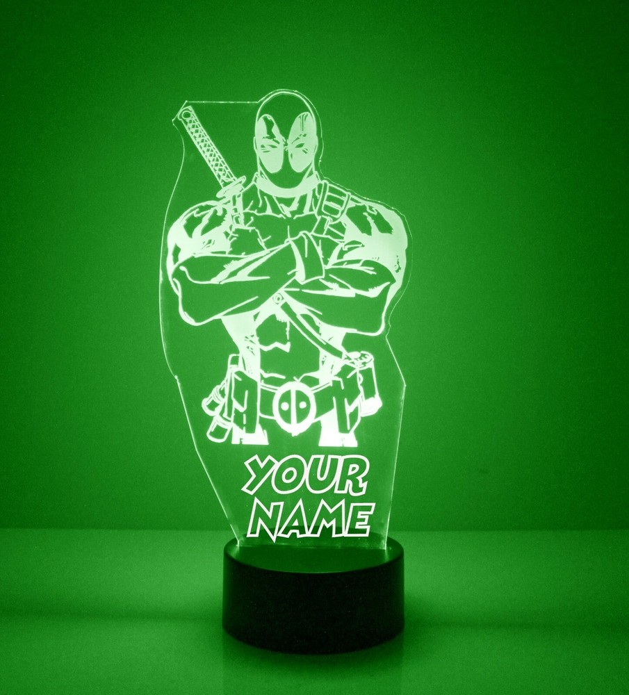 Deadpool, Personalized FREE, LED Night Light Lamp + Remote, Light Up Deadpool
