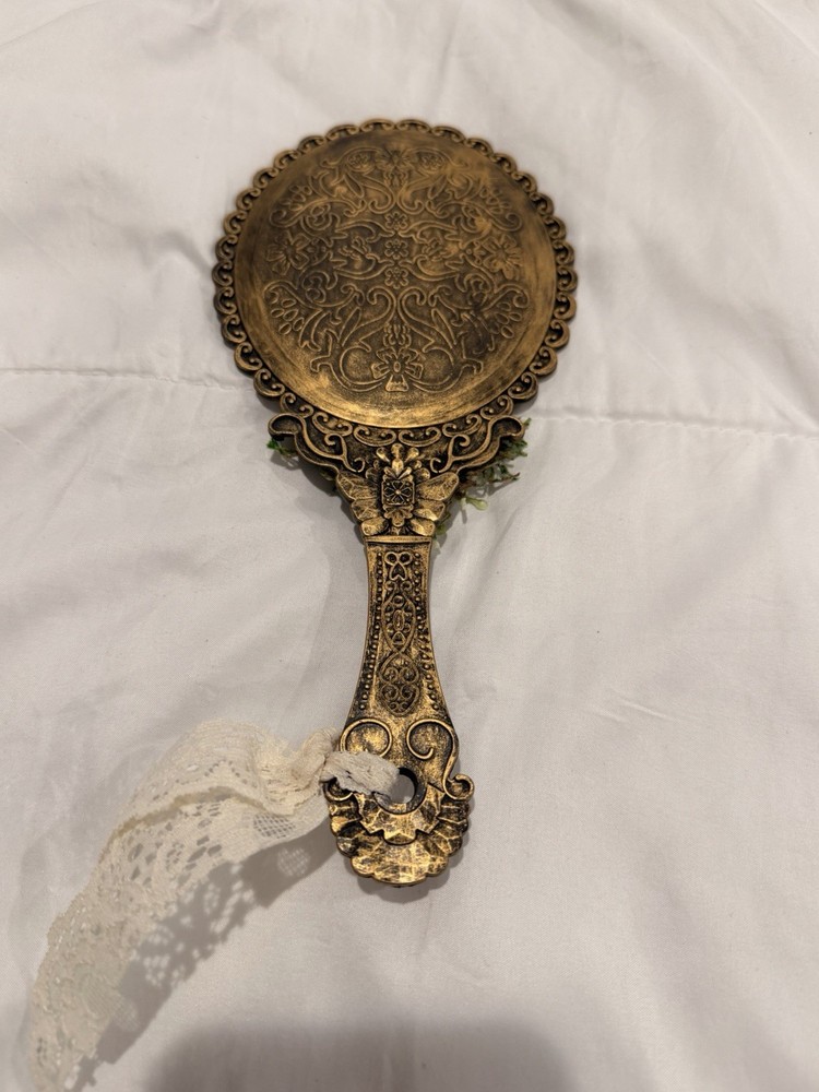 Handmade Decorative Hand Mirror Mouse Illustration Floral 9" Length
